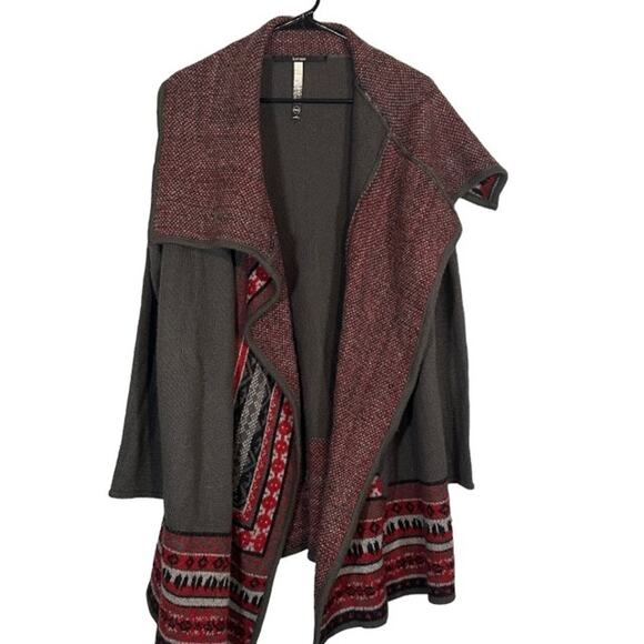 Kensie Brown Multicolor Boho Waterfall Draped Front Knit Cardigan Women Sz M/L - Picture 1 of 10